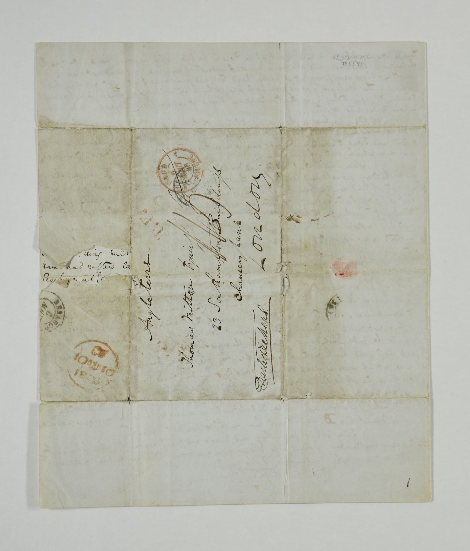 An envelope letter from Charles Dickens to his friend and solicitor Thomas Mitton
