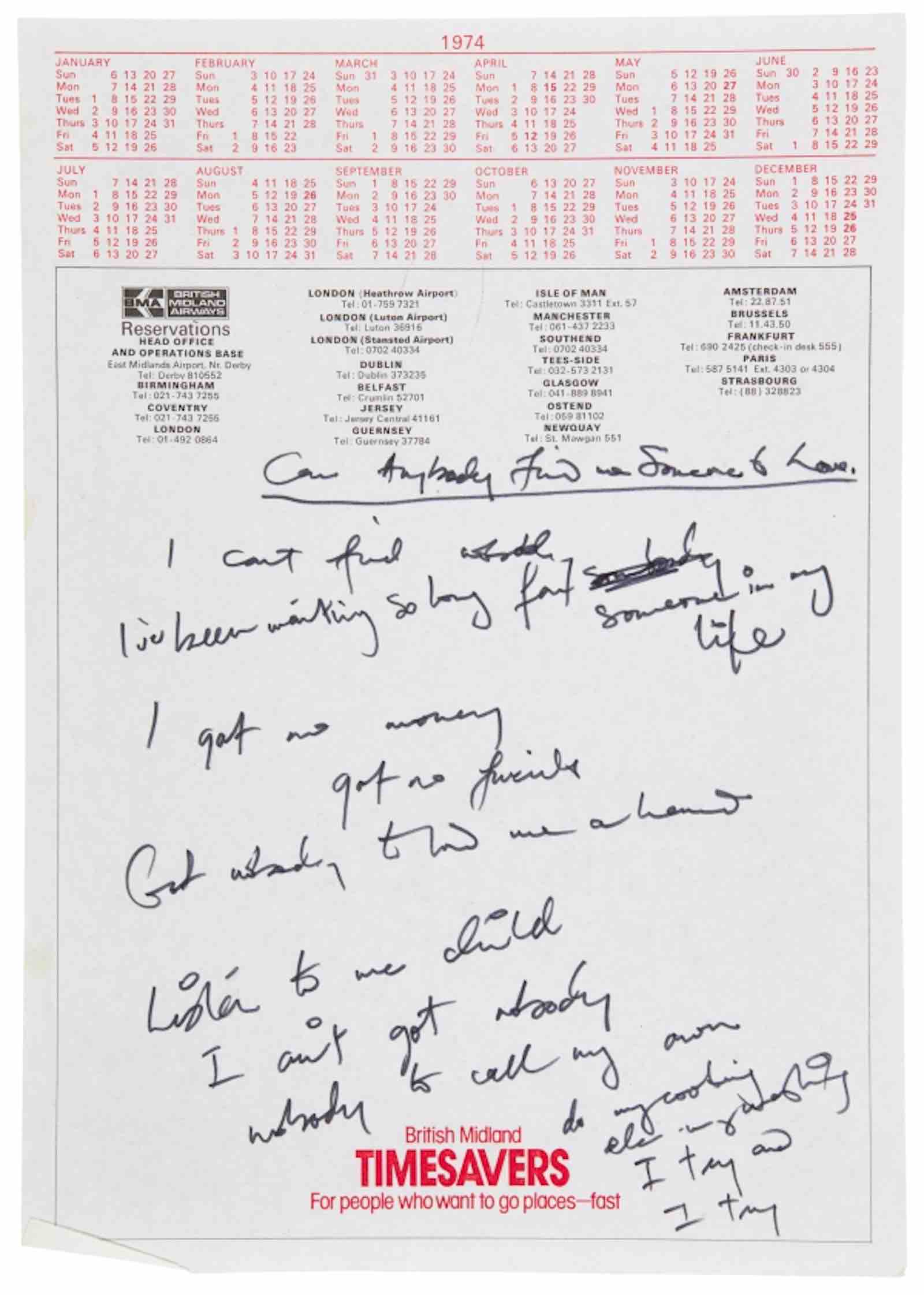 Draft lyrics for Somebody to Love