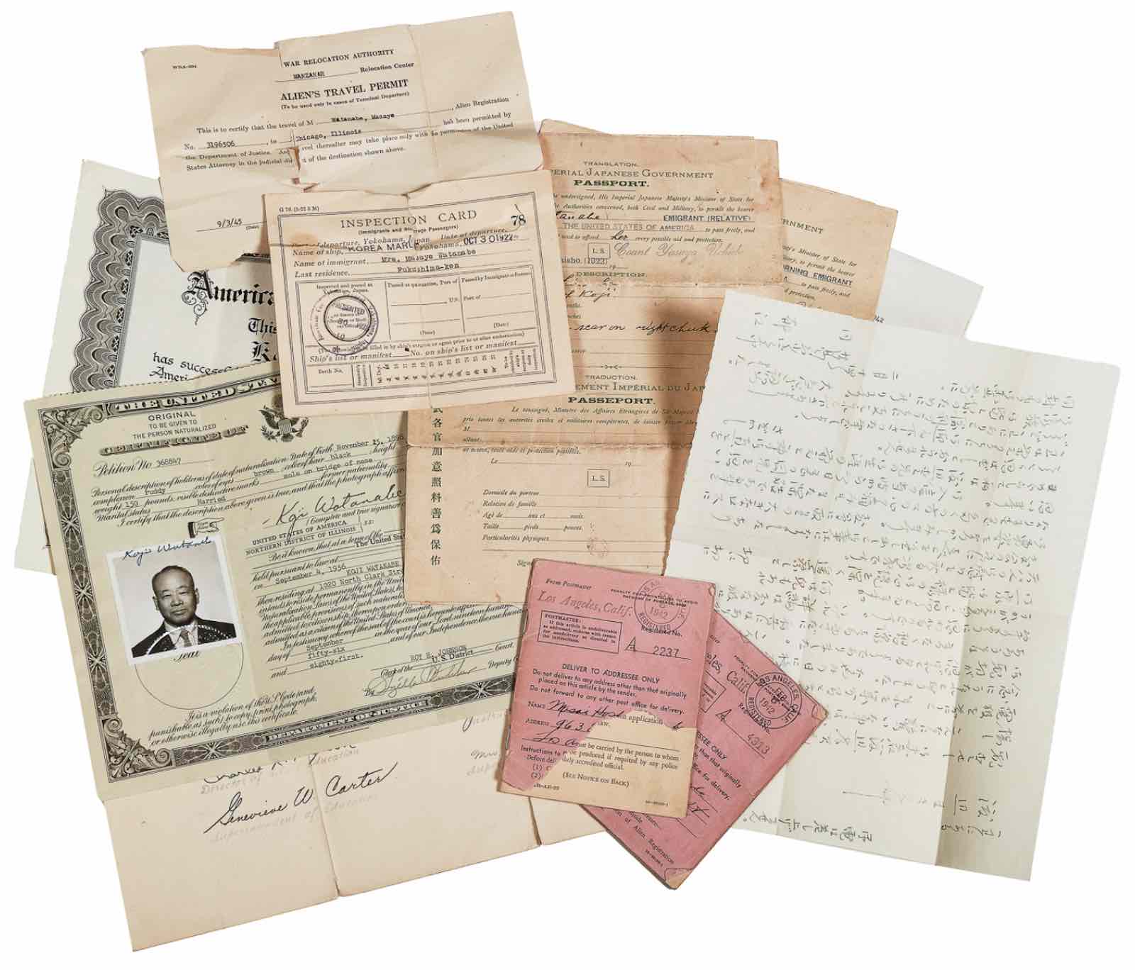 An archive of material from a Japanese couple incarcerated at the Manzanar War Relocation Center from 1942-44