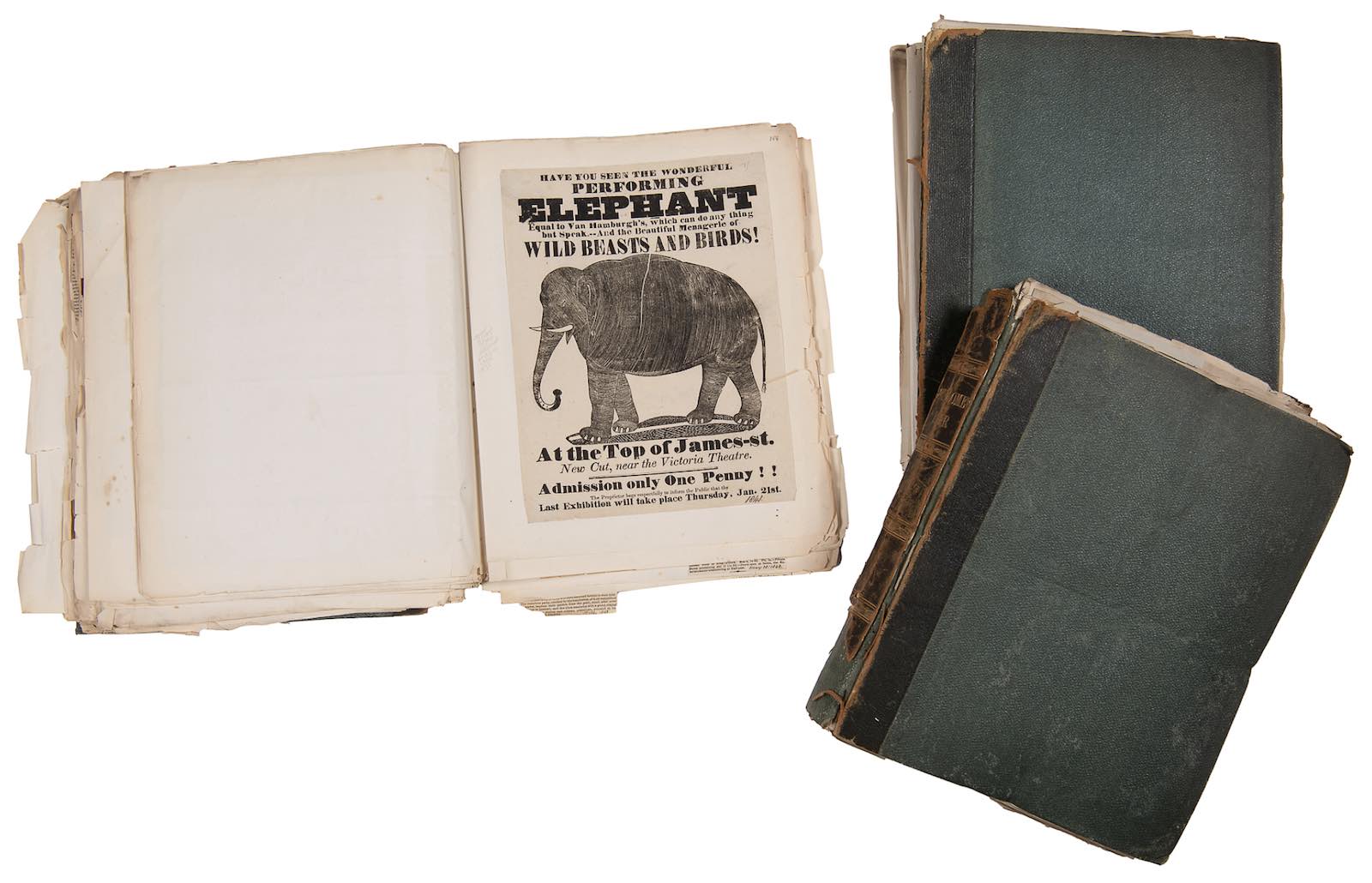 Lot #33, three scrapbooks and other materials chronicling London's Bartholomew Fair and its popular entertainments