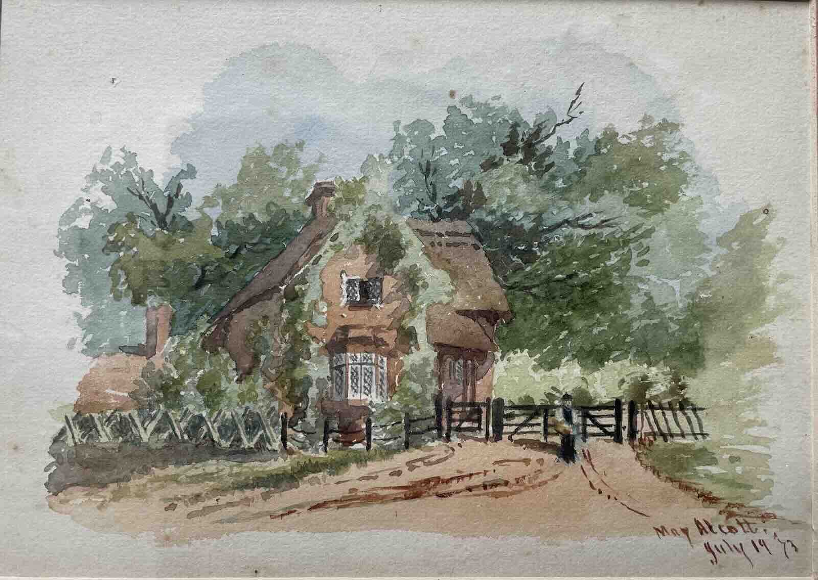 A May Alcott, Louisa's sister, signed and dated watercolor from Kenilworth, UK, July 19, 1873
