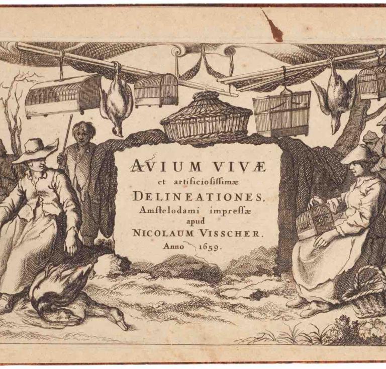 * A first and only edition from Bernard Quaritch Ltd of a rare set of ornithological prints by cartographer Nicolaes Visscher I from 1659. The 24 plates show more than 100 figures in natural settings (£3,750).